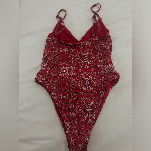 Frankie’s Bikinis Red Paisley Bandana One Piece Swimsuit - Picture 3 of 4